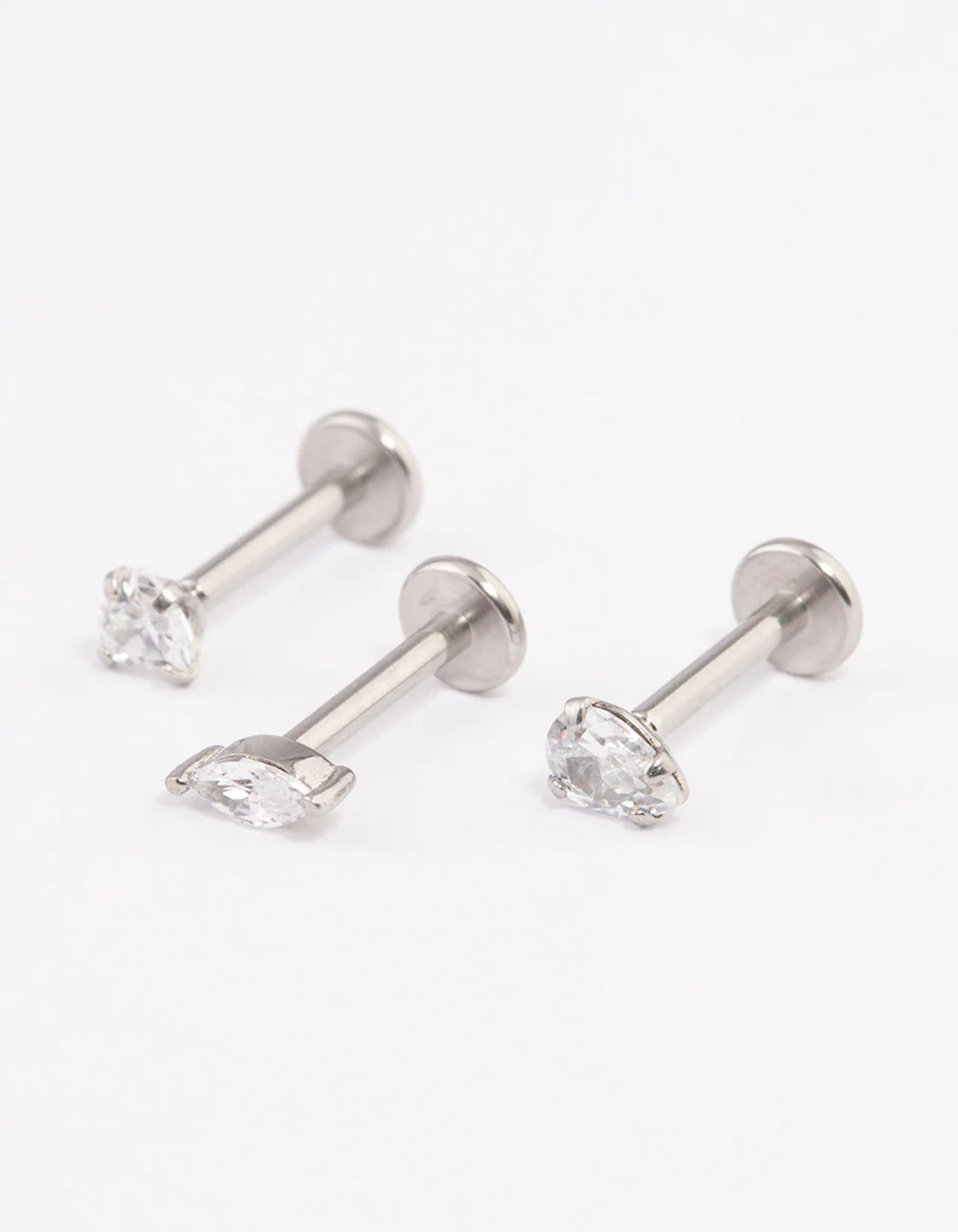 Surgical Steel Cubic Zirconia Classic Threadless Flat Back Studs Pack - Image 2