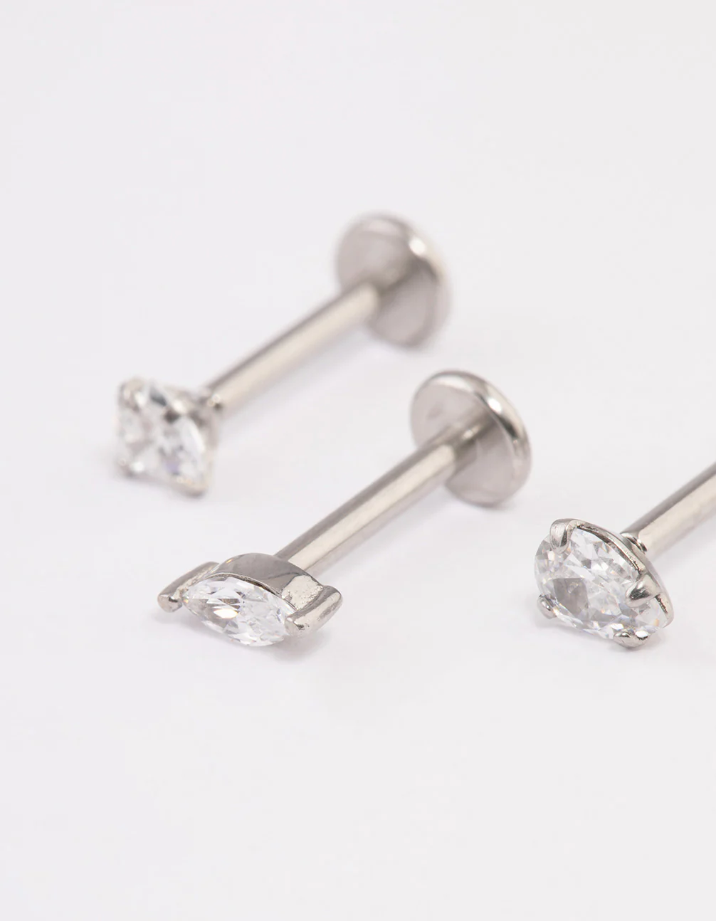 Surgical Steel Cubic Zirconia Classic Threadless Flat Back Studs Pack - Image 3