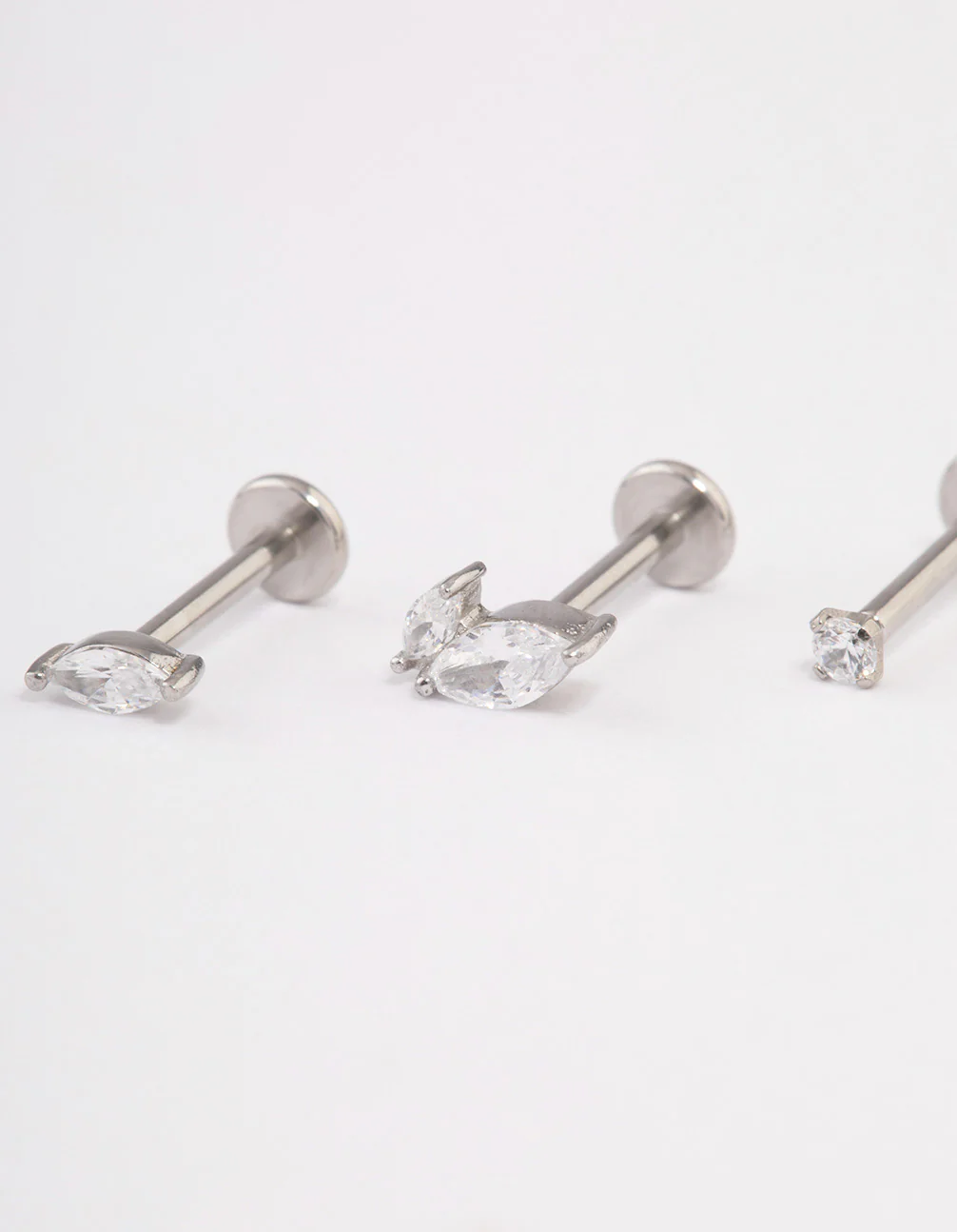 Surgical Steel Cubic Zirconia Leaf  Threadless Flat Back Studs Pack - Image 2