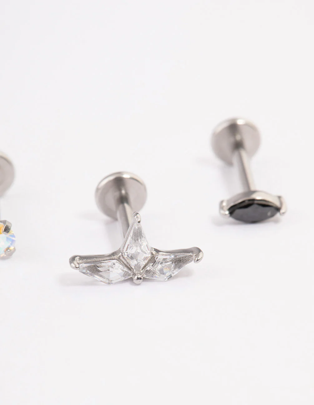 Surgical Steel Cubic Zirconia Multi Shaped  Threadless Flat Back Studs Pack - Image 2