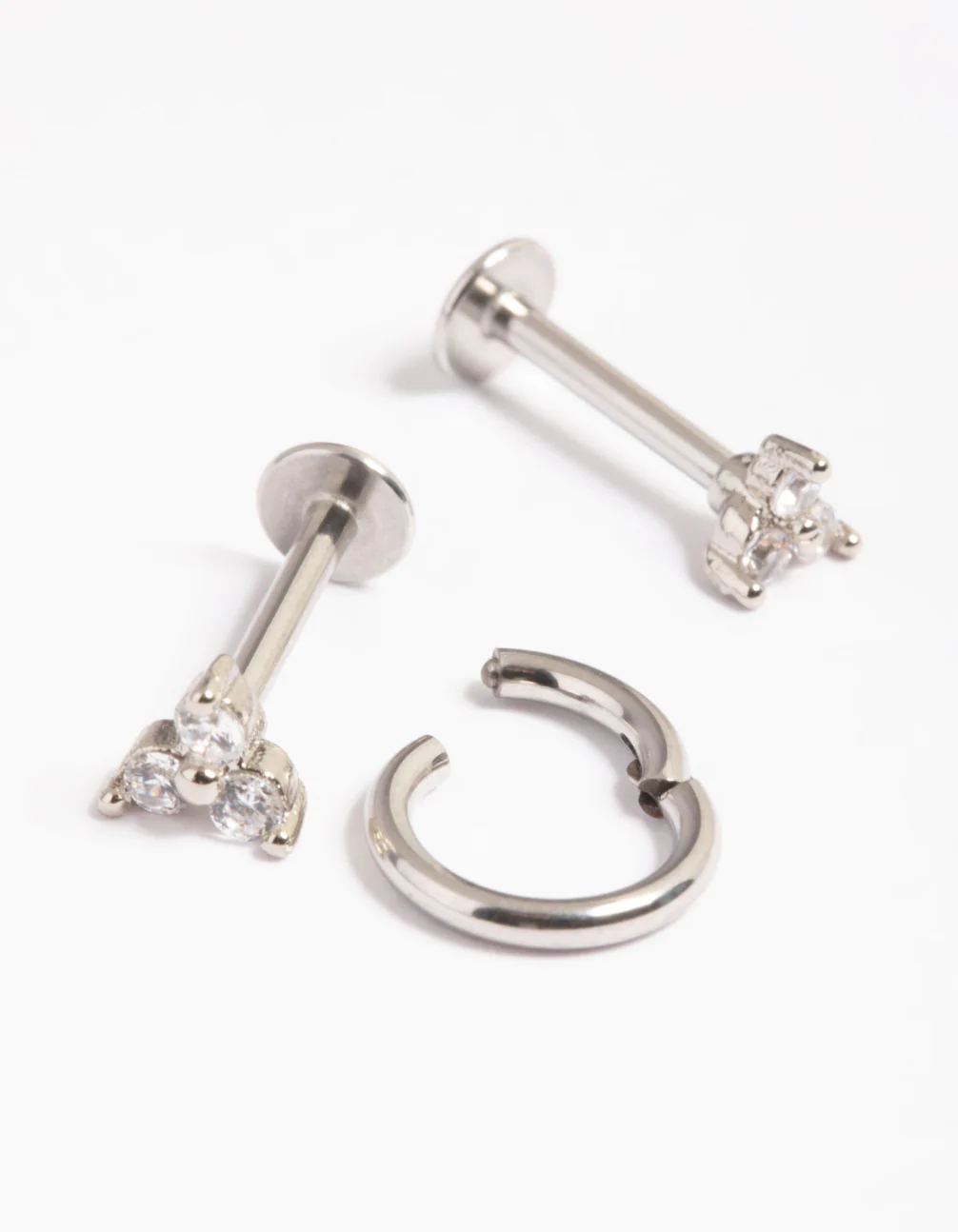 Surgical Steel Cubic Zirconia Tri Clicker Earrings Pack - Image 2