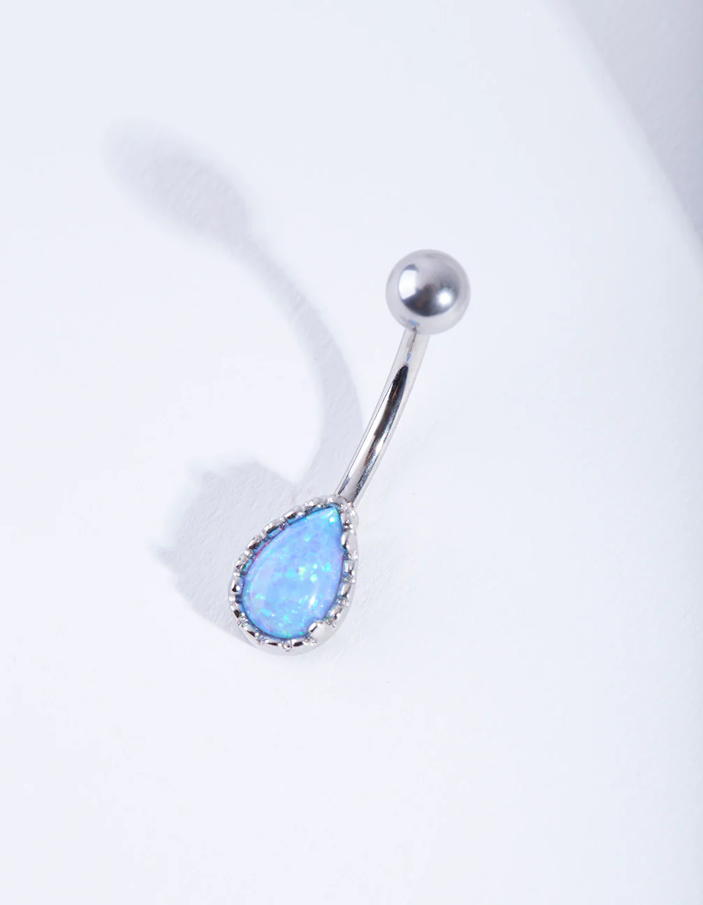 Surgical Steel Dainty Synthetic Opal Belly Bar - Image 2