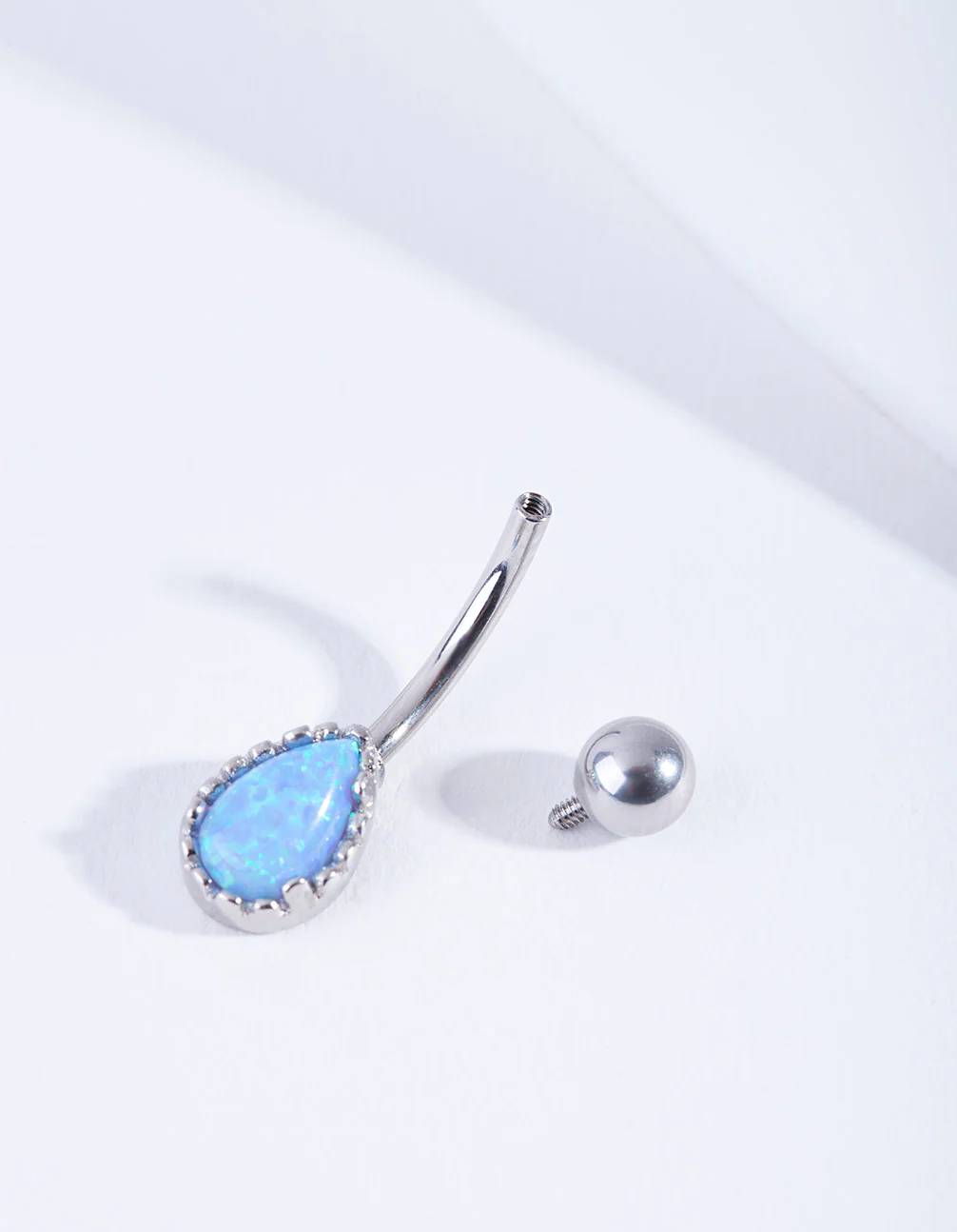 Surgical Steel Dainty Synthetic Opal Belly Bar - Image 3