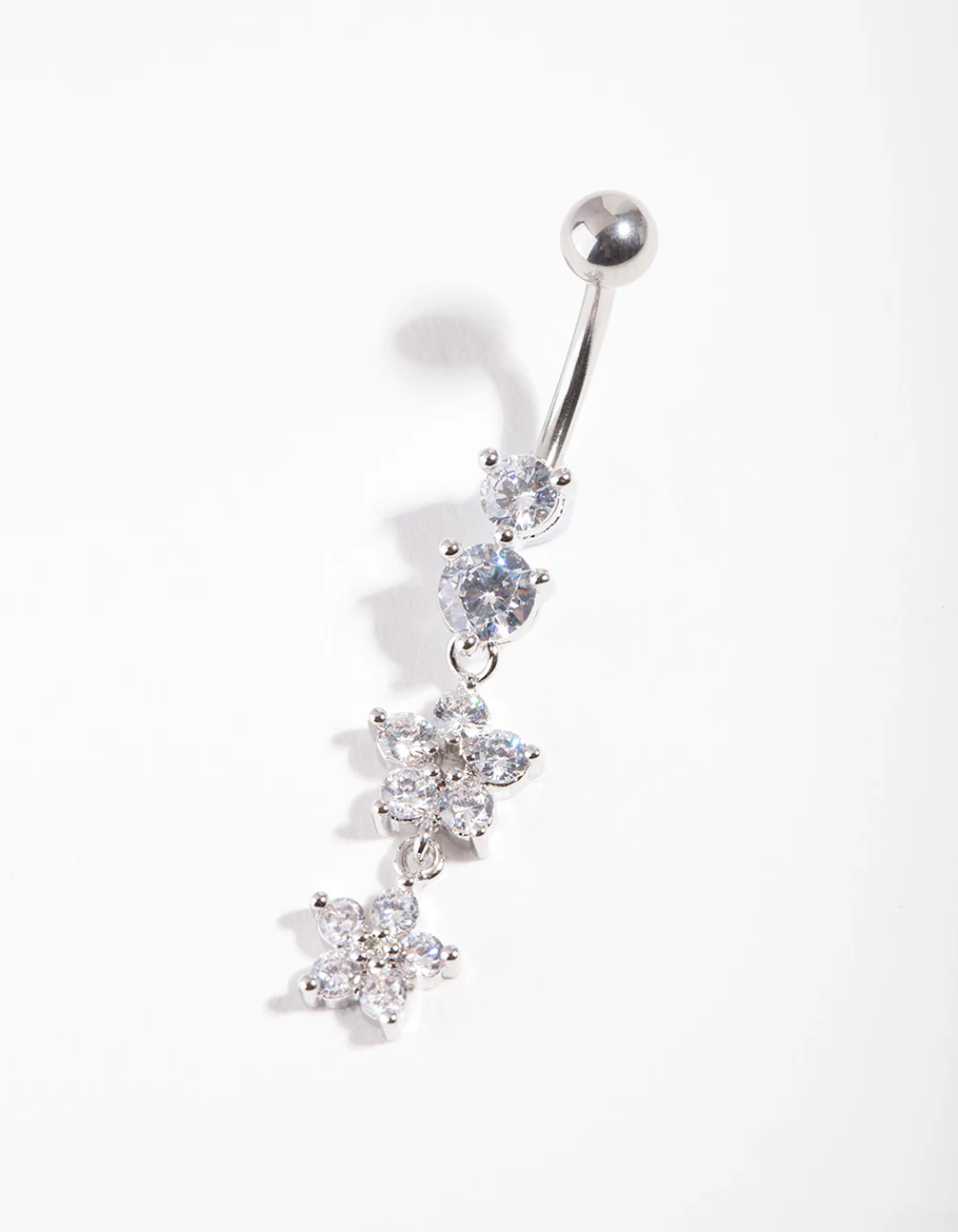 Surgical Steel Double Flower Drop Belly Bar - Image 2