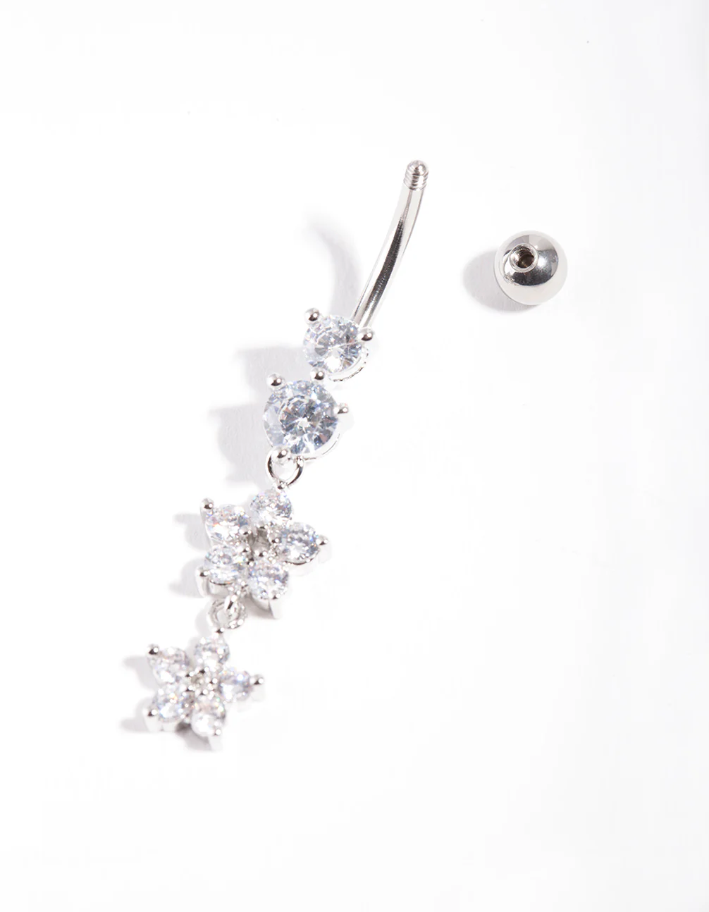 Surgical Steel Double Flower Drop Belly Bar - Image 3