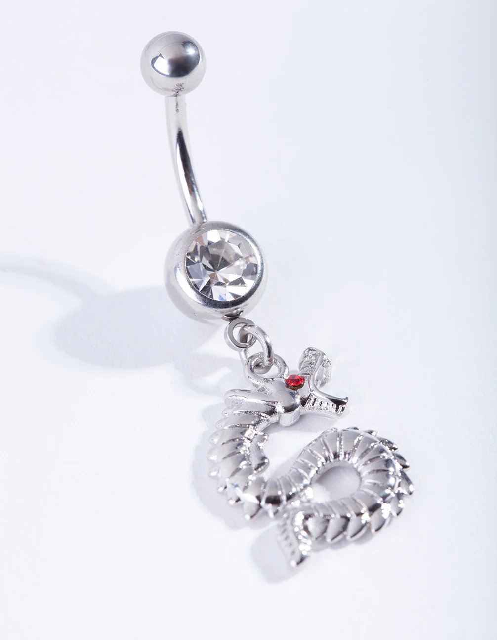 Silver Surgical Steel Diamante & Dragon Belly Bar - Image 2
