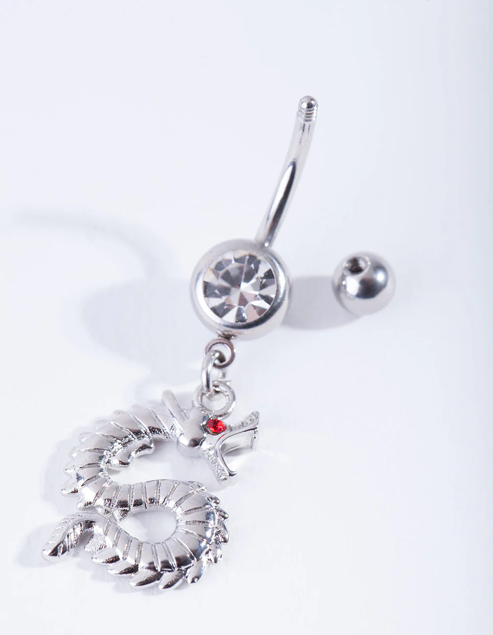 Silver Surgical Steel Diamante & Dragon Belly Bar - Image 3