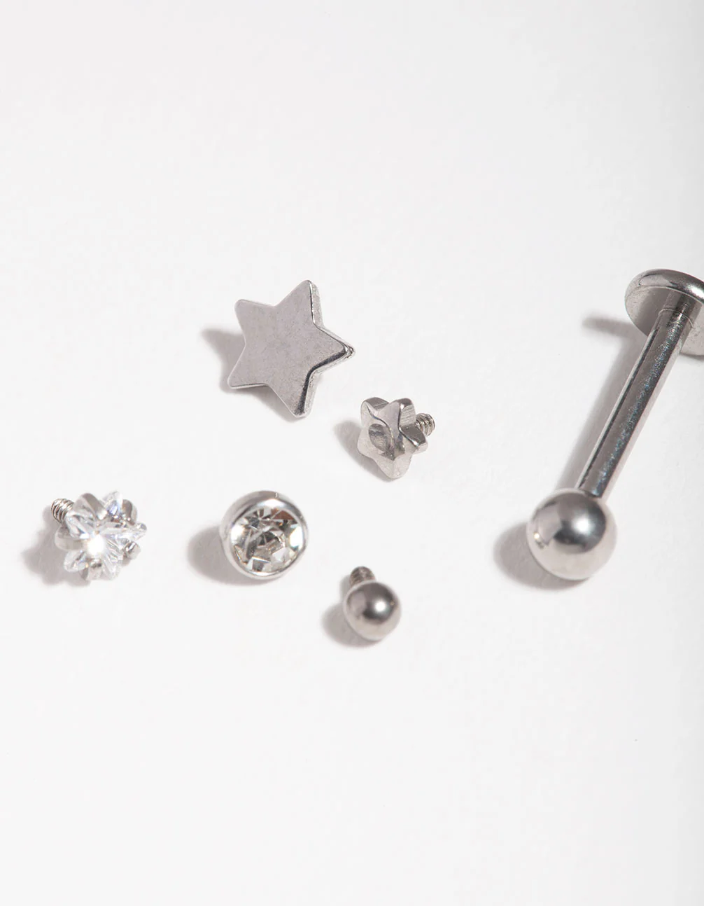 Surgical Steel Single Flat Back Bar & Diamante Star Interchangeable Ends 6-Pack - Image 2