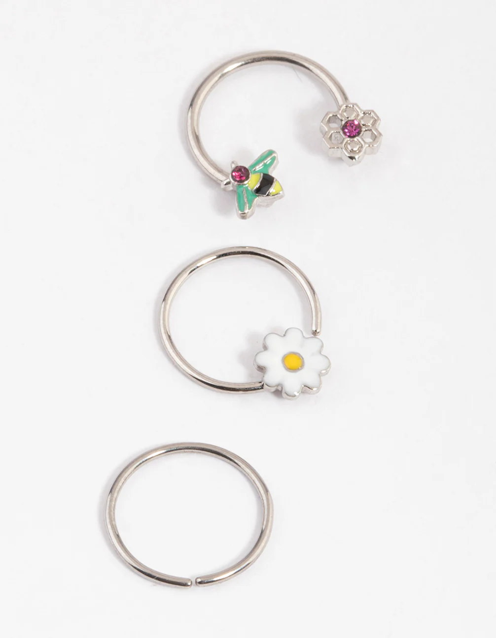 Surgical Steel Flower & Bee Horseshoe Earring Pack - Image 2