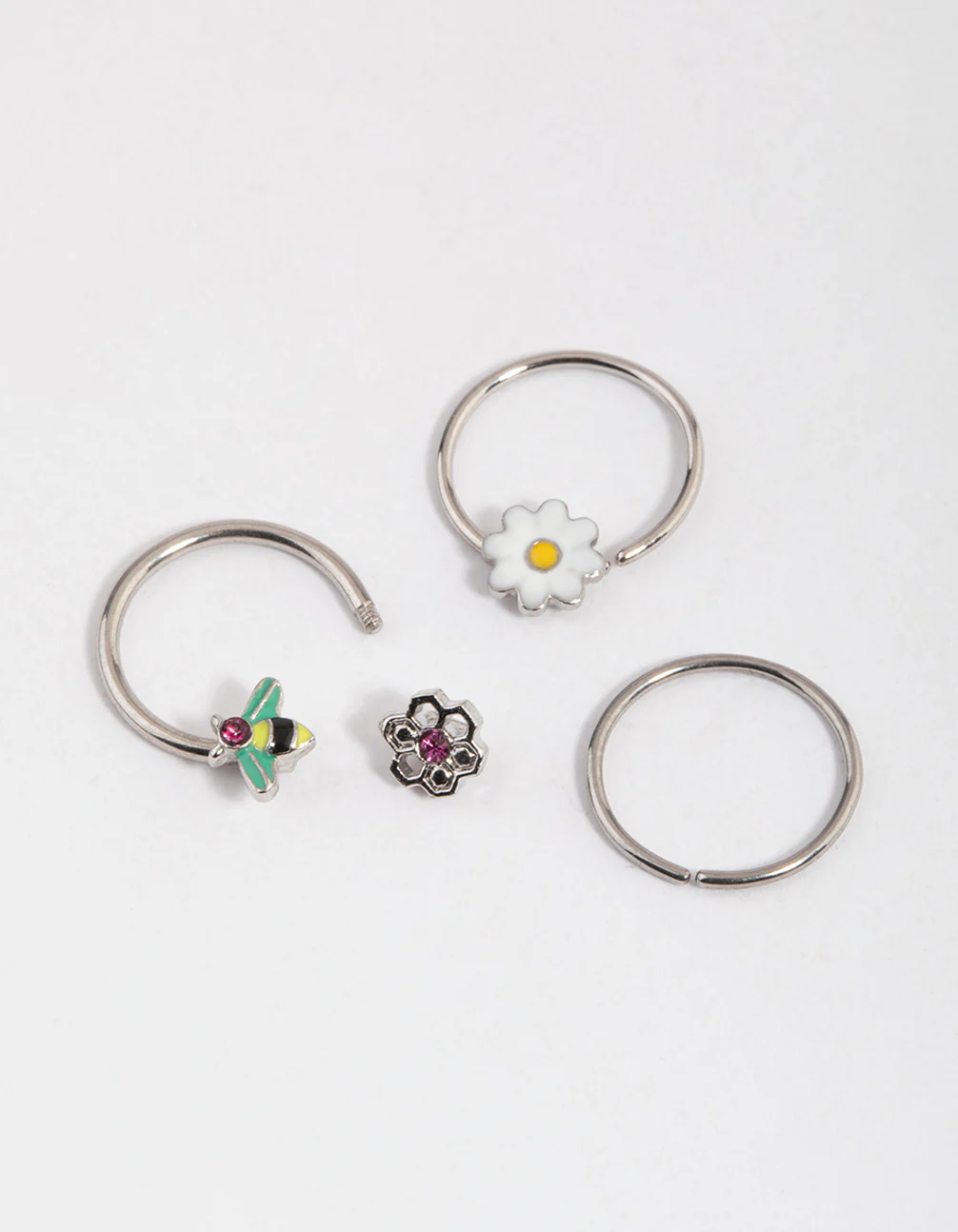 Surgical Steel Flower & Bee Horseshoe Earring Pack - Image 3