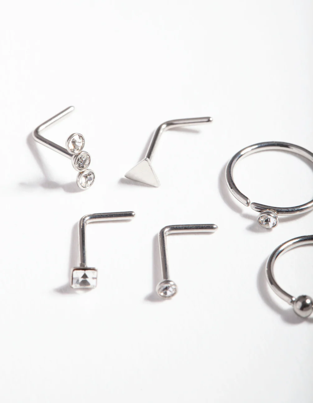 Surgical Steel Geometric Diamante Nose Ring 6-Pack - Image 2