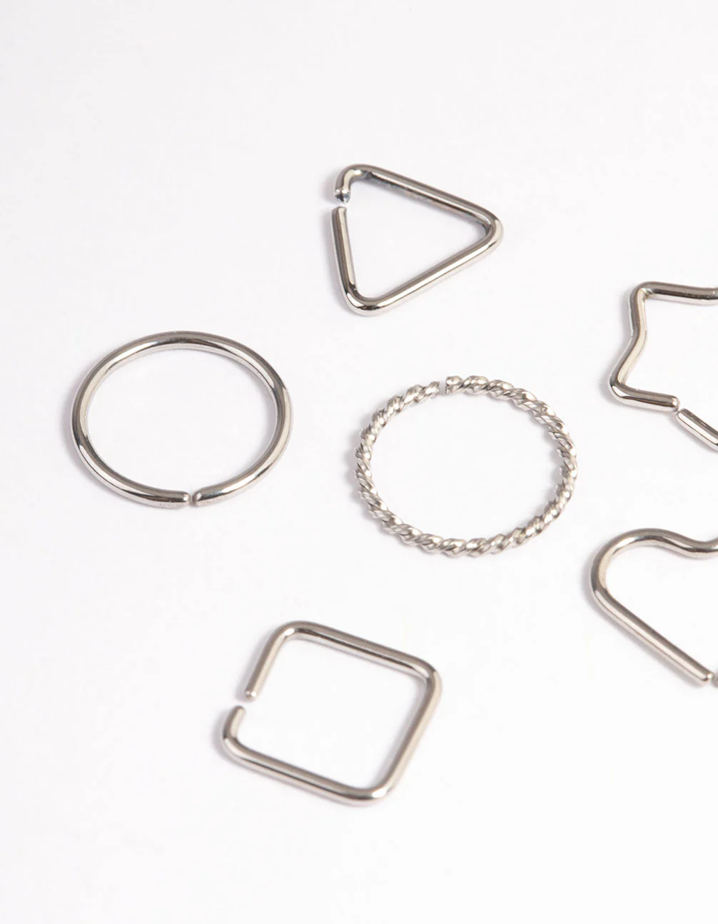 Surgical Steel Geometric Rings Nose Stud 6-Pack - Image 2