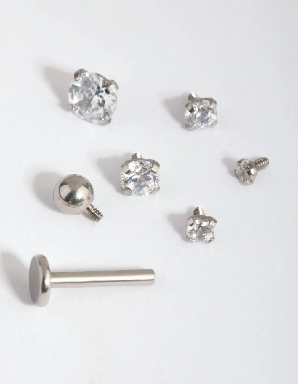 Surgical Steel Single Flat Back Bar & Graduated Stone Interchangeable Ends 6-Pack - Image 3
