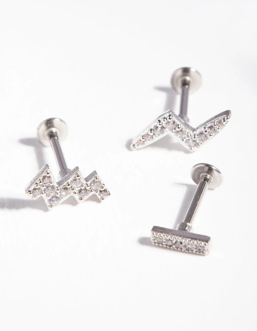 Silver Surgical Steel Lightning Bolt Flat Back Earring Pack - Image 2