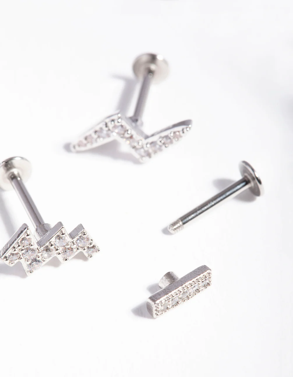 Silver Surgical Steel Lightning Bolt Flat Back Earring Pack - Image 3