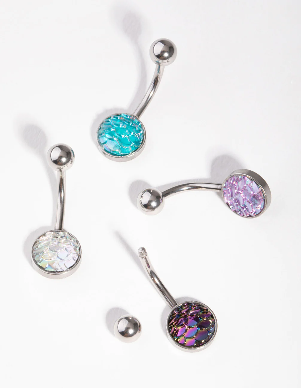 Surgical Steel  Mermaid Scale Belly Ring 4-Pack - Image 2