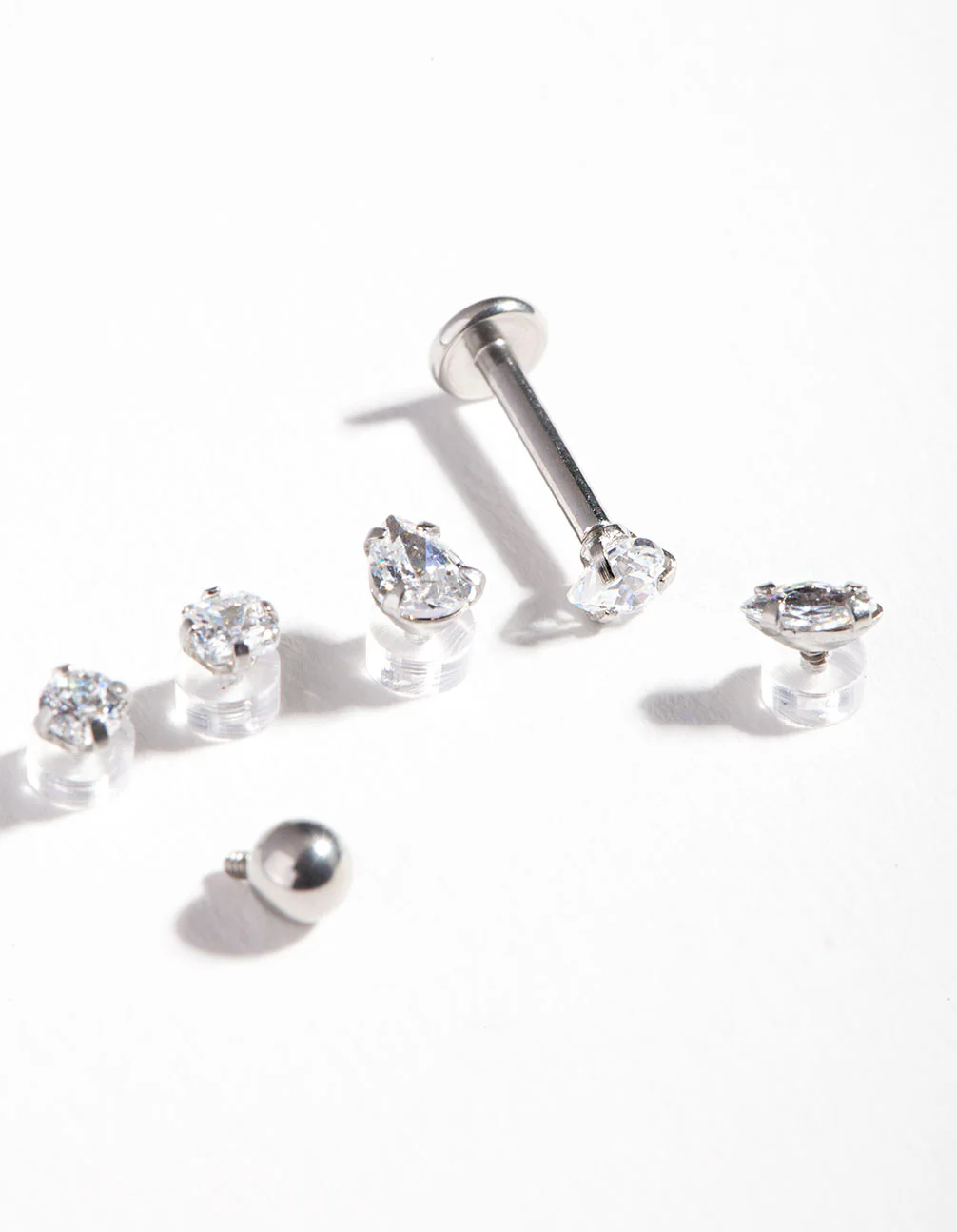 Surgical Steel Single Flat Back Bar & Cubic Zirconia Interchangeable Ends 6-Pack - Image 3