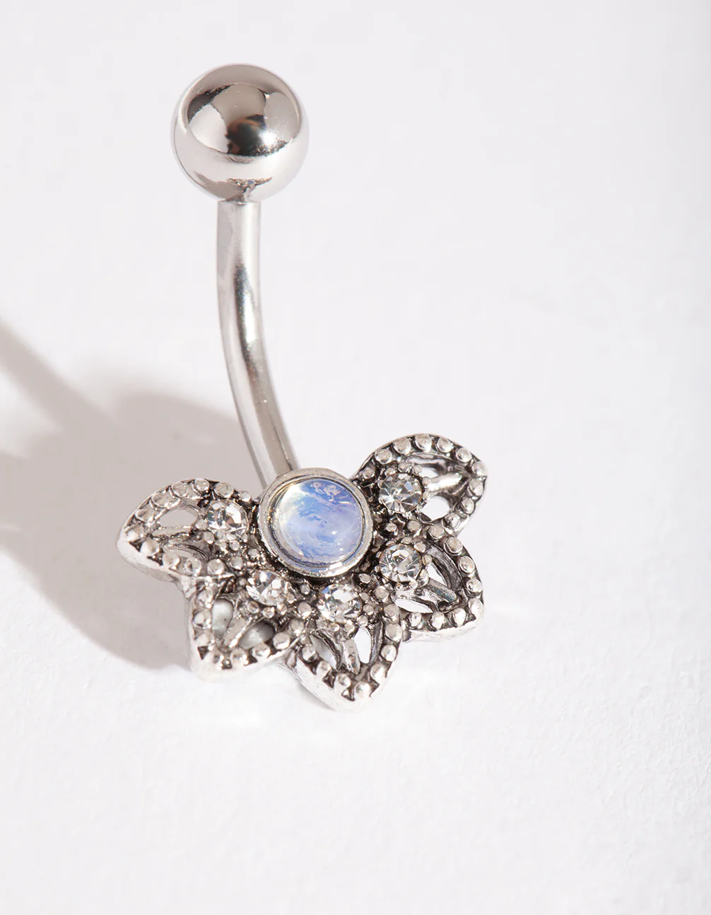 Surgical Steel Synthetic Opal Flower Belly Bar - Image 2