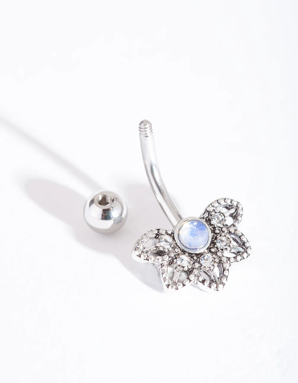 Surgical Steel Synthetic Opal Flower Belly Bar - Image 3