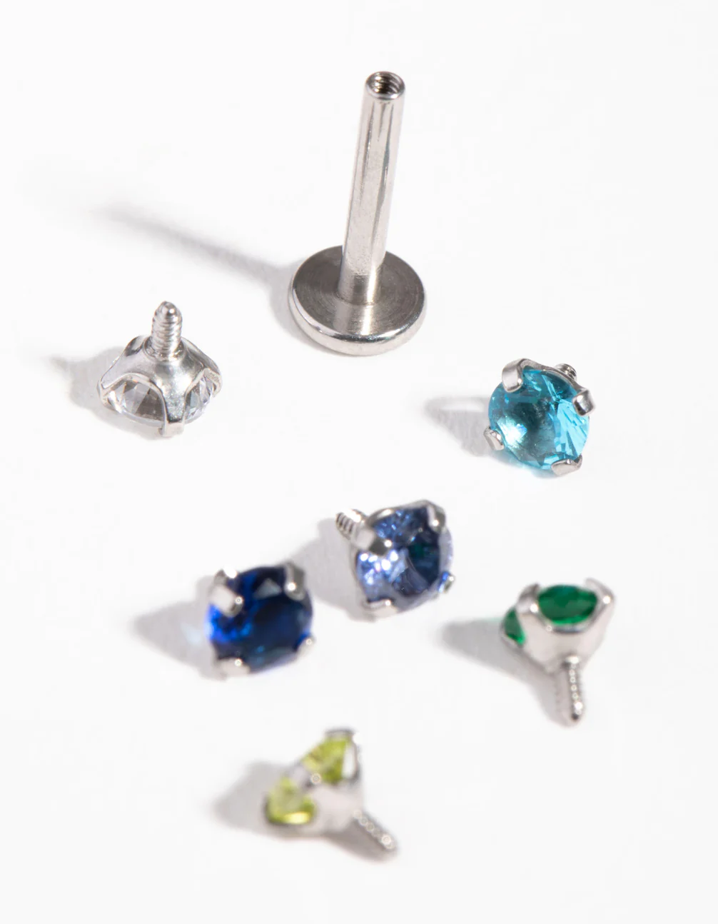 Surgical Steel Single Flat Back Bar & Pastel Gem Interchangeable Ends 6-Pack - Image 2