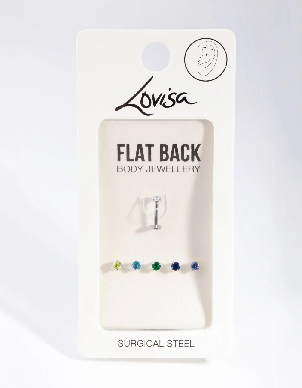 Surgical Steel Single Flat Back Bar & Pastel Gem Interchangeable Ends 6-Pack - Image 3