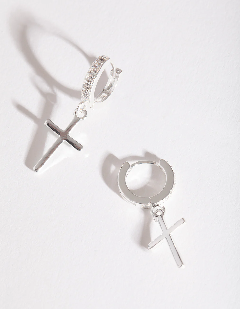 Silver Cross Huggie Earrings - Image 4