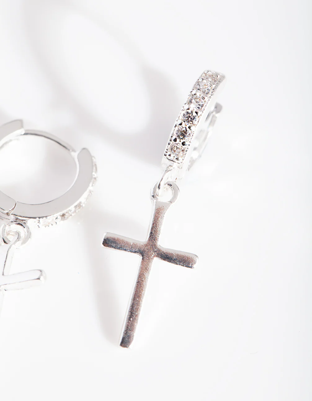 Silver Cross Huggie Earrings - Image 5