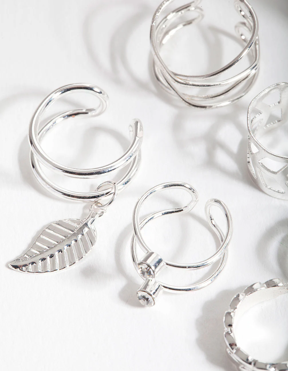 Silver Mixed Leaf Ear Cuff 6-Pack - Image 2