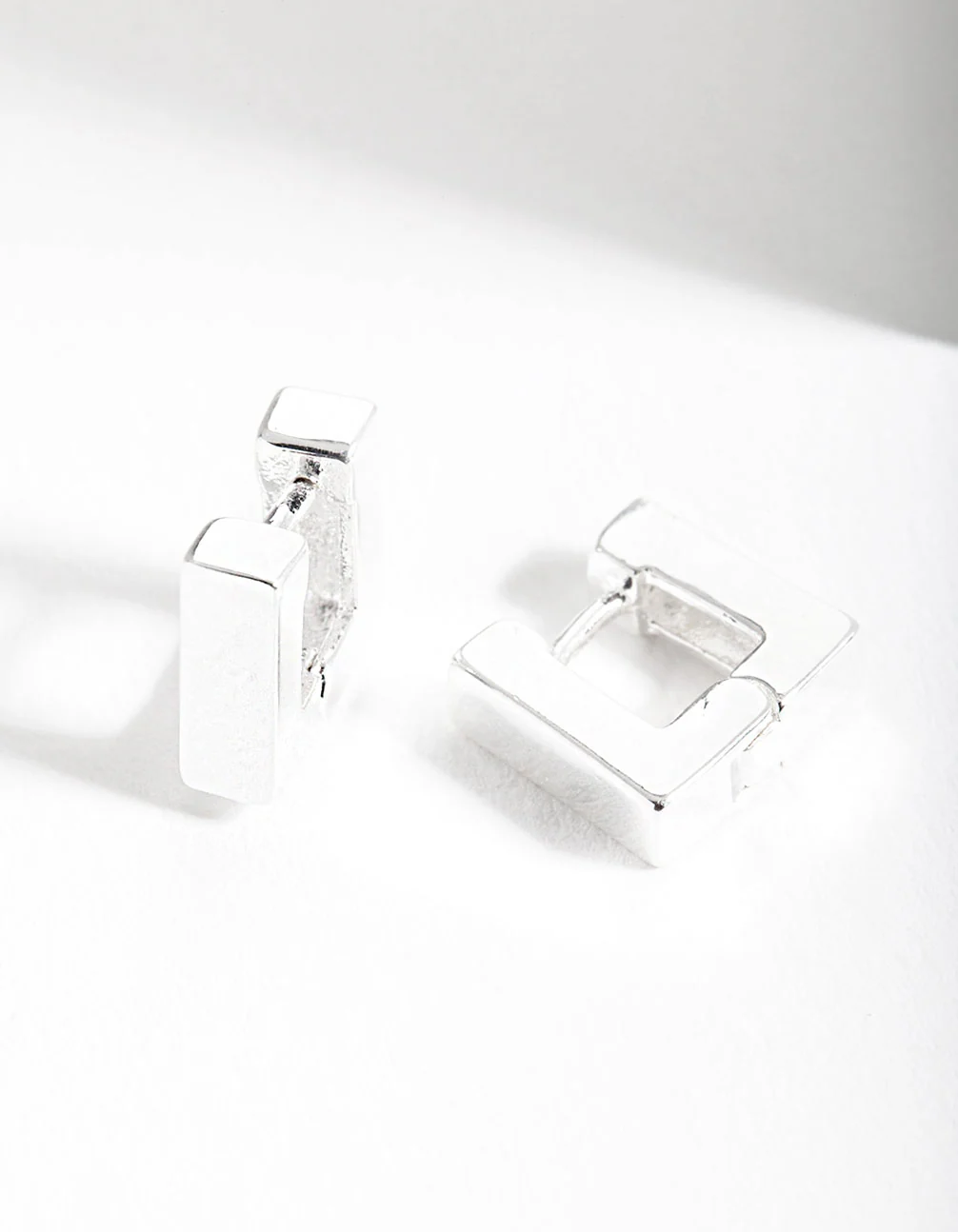 Silver Square Huggie Earrings - Image 2