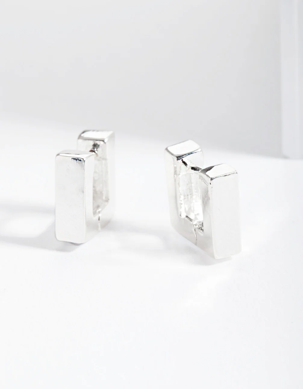 Silver Square Huggie Earrings - Image 3