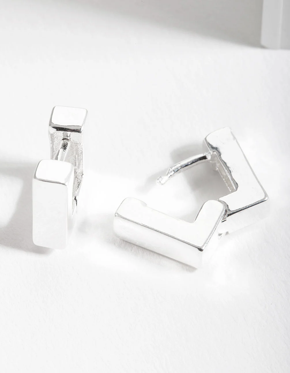 Silver Square Huggie Earrings - Image 4