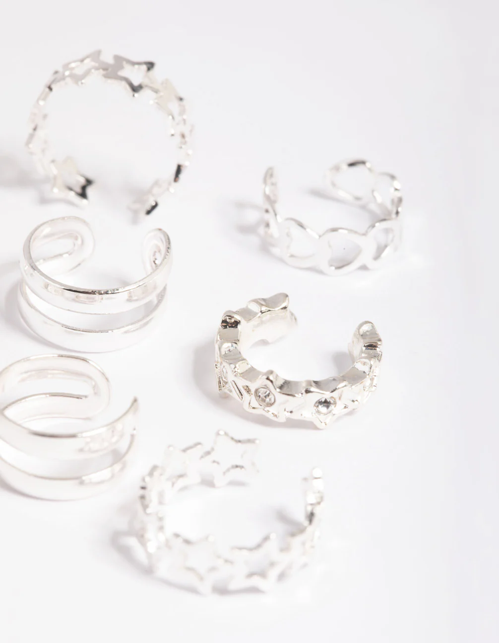 Silver Starry Heart Cuff Earring 8-Pack - Image 3