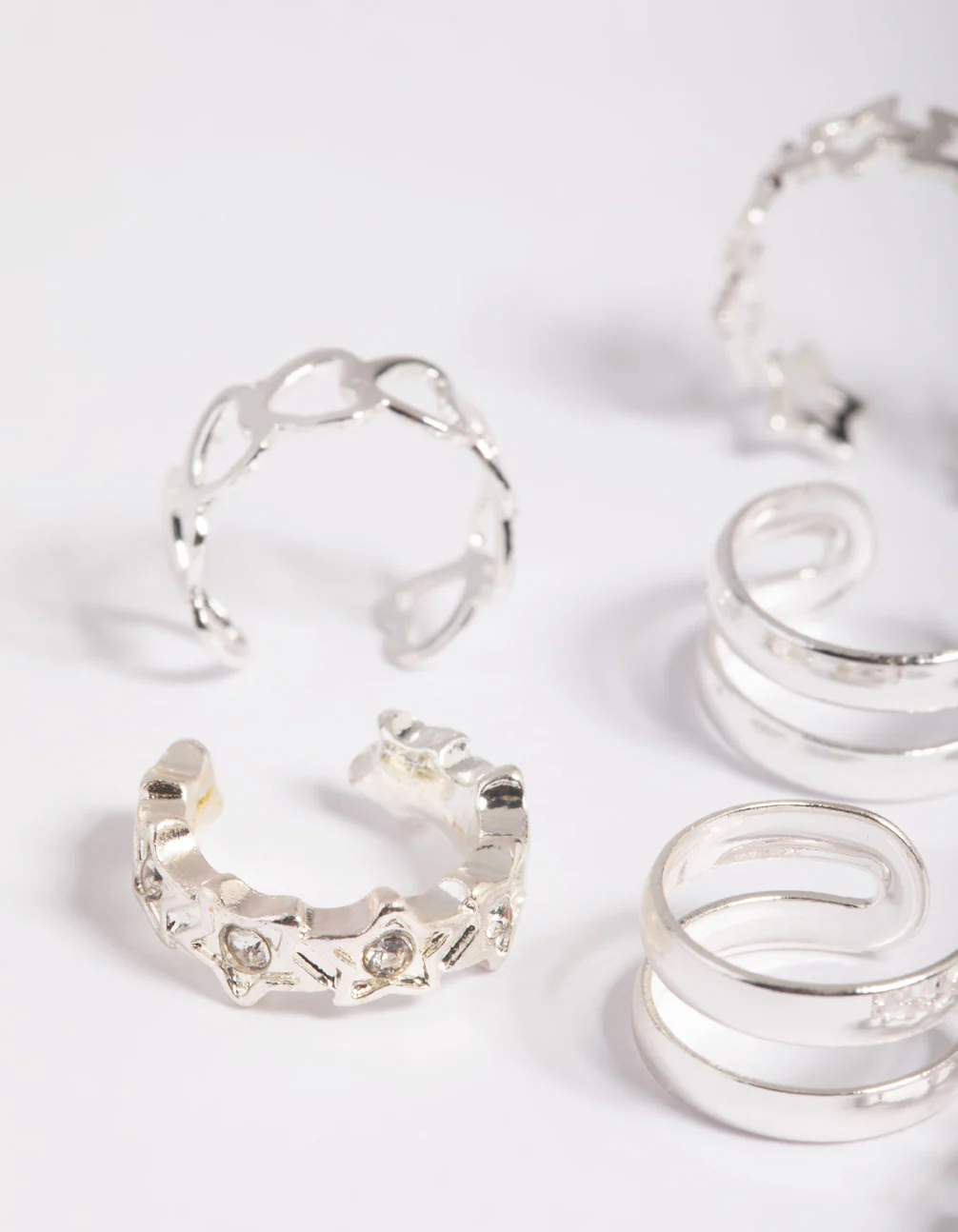 Silver Starry Heart Cuff Earring 8-Pack - Image 4