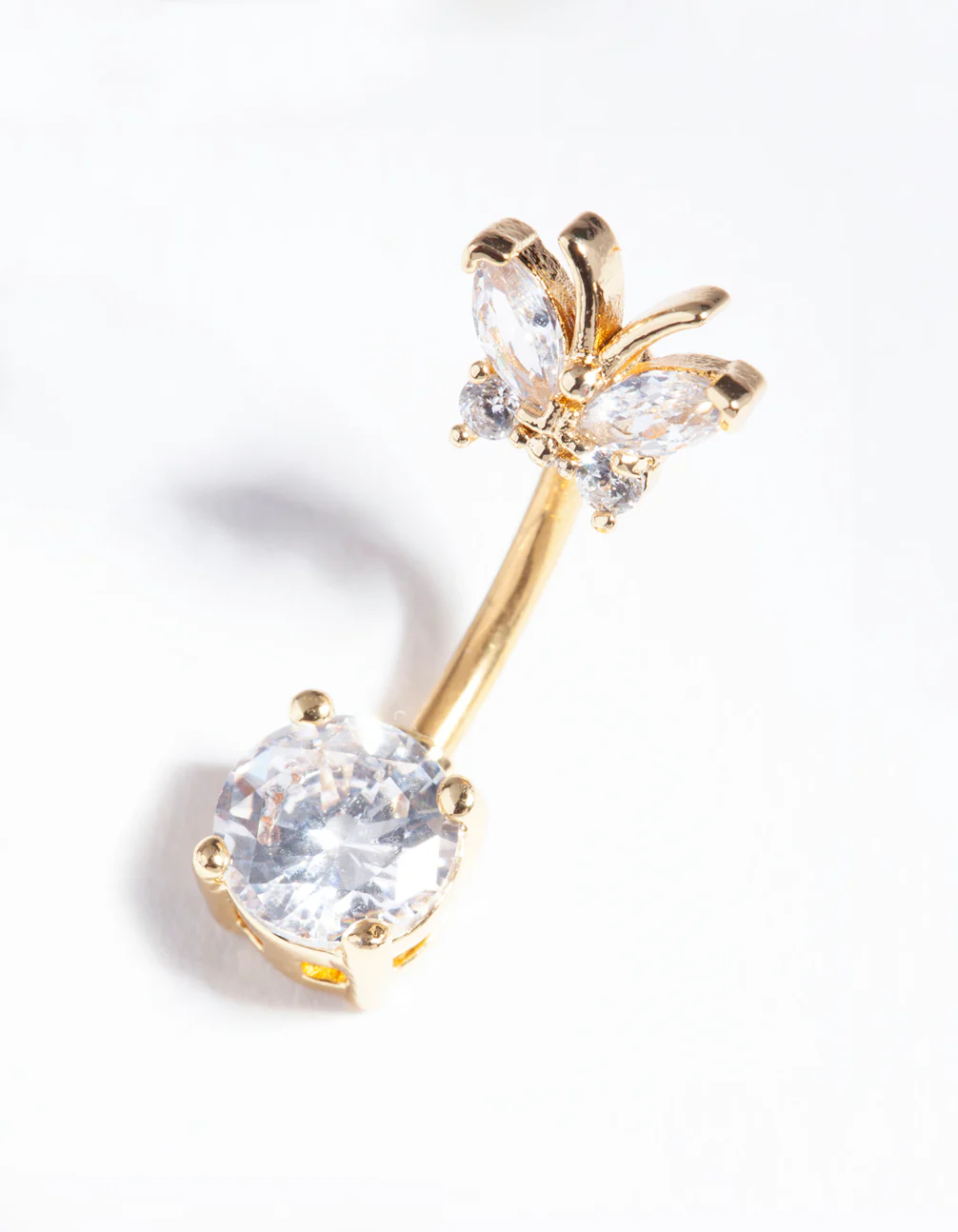 Gold Titanium Cubic Zirconia Butterfly Belly Bar - Image 2