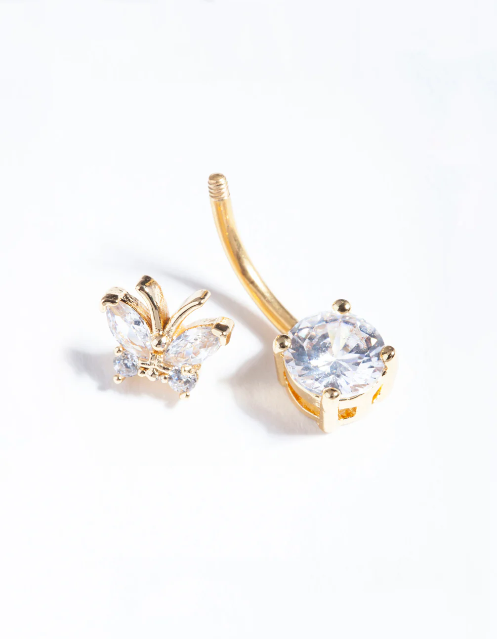 Gold Titanium Cubic Zirconia Butterfly Belly Bar - Image 3