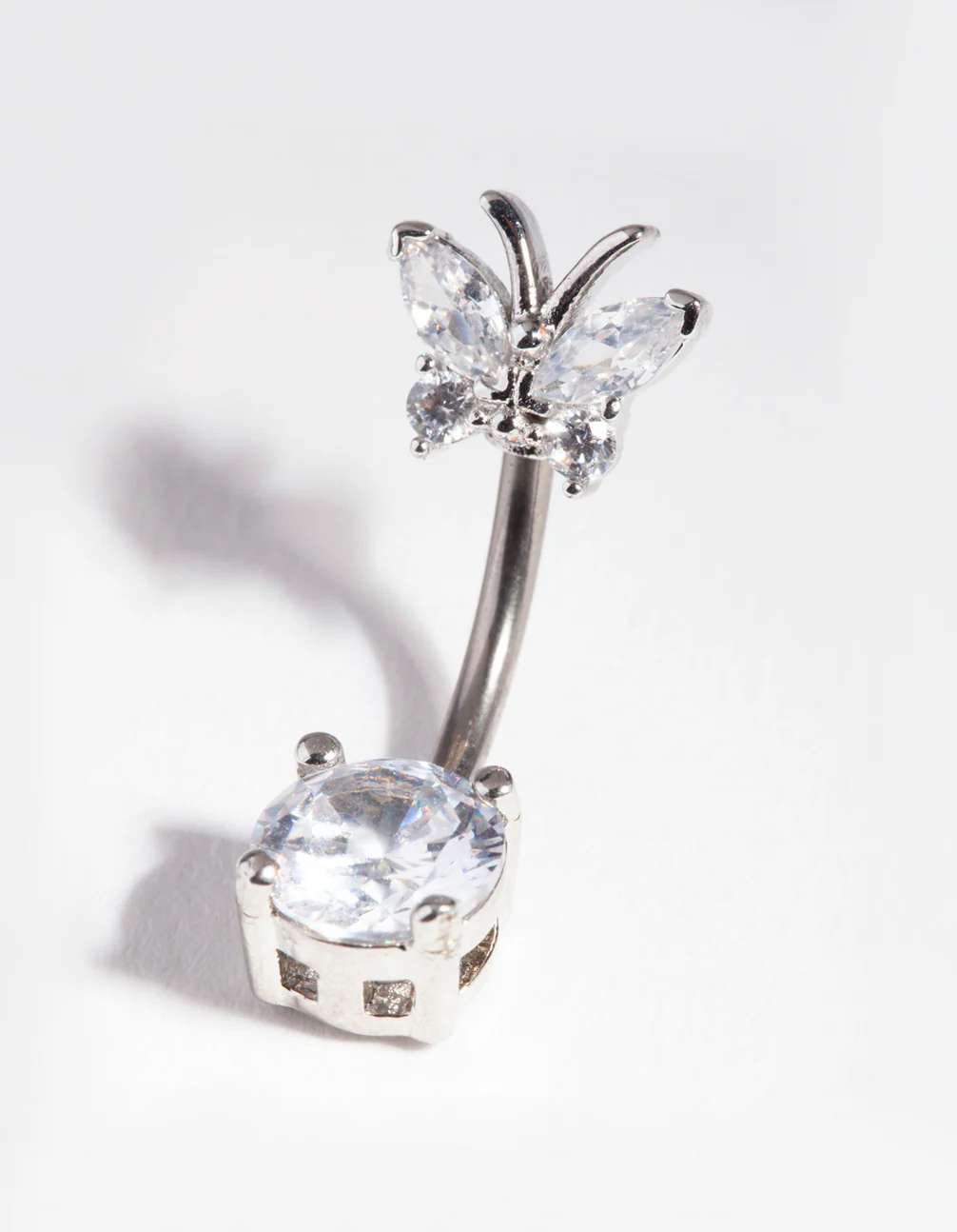 Gold Titanium Cubic Zirconia Butterfly Belly Bar - Image 2