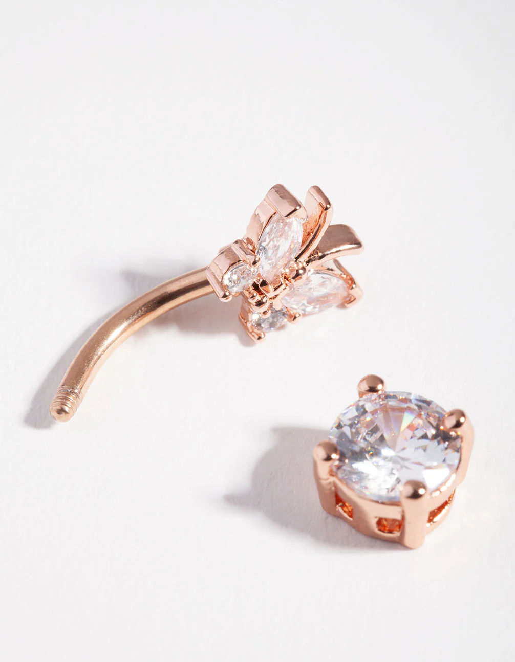 Titanium Rose Gold Cubic Zirconia Butterfly Bellybutton Ring - Image 3