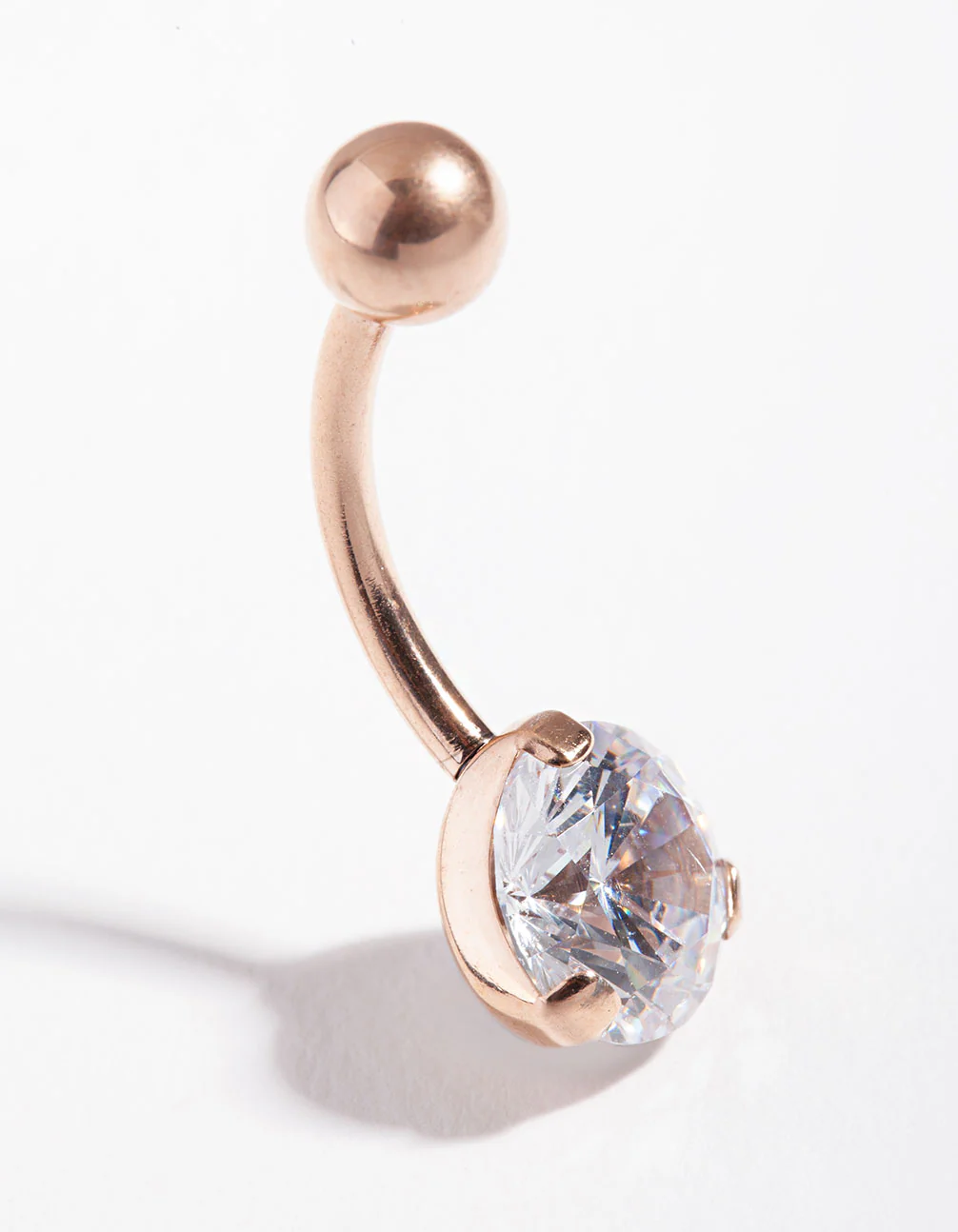 Titanium Rose Gold Simple Diamante Belly Ring - Image 2