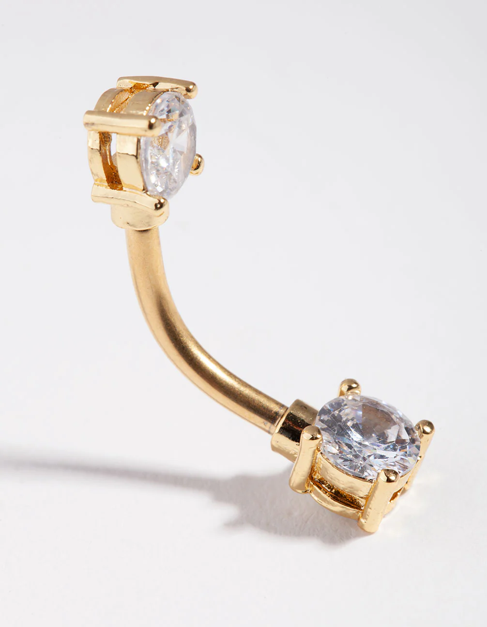 Titanium Gold Double Cubic Zirconia Square Belly Ring - Image 2
