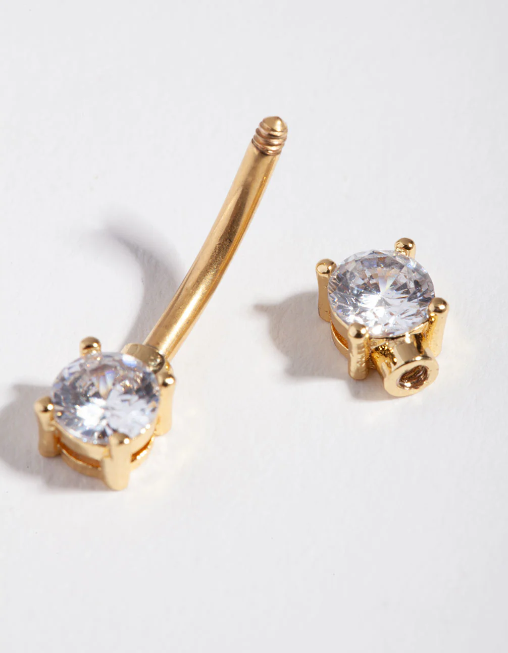 Titanium Gold Double Cubic Zirconia Square Belly Ring - Image 3