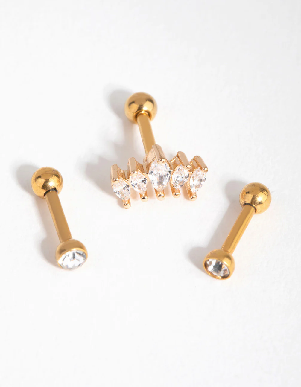 Gold Surgical Steel Cubic Zirconia Marquise Barbell Pack