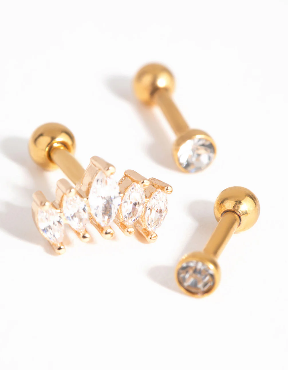 Gold Surgical Steel Cubic Zirconia Marquise Barbell Pack - Image 3
