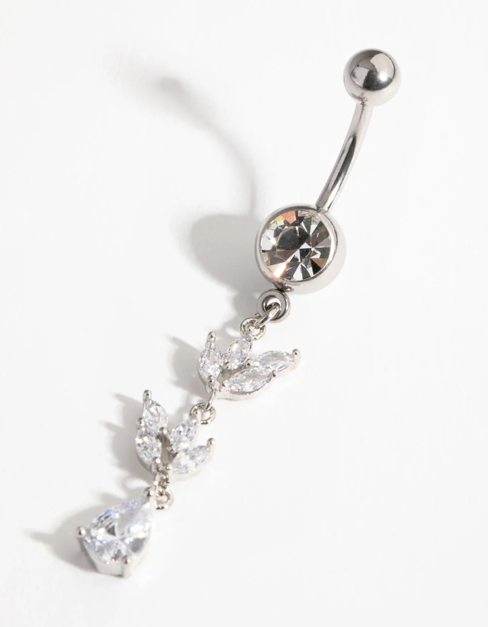 Surgical Steel Cubic Zirconia Marquise Drop Belly Ring - Image 2