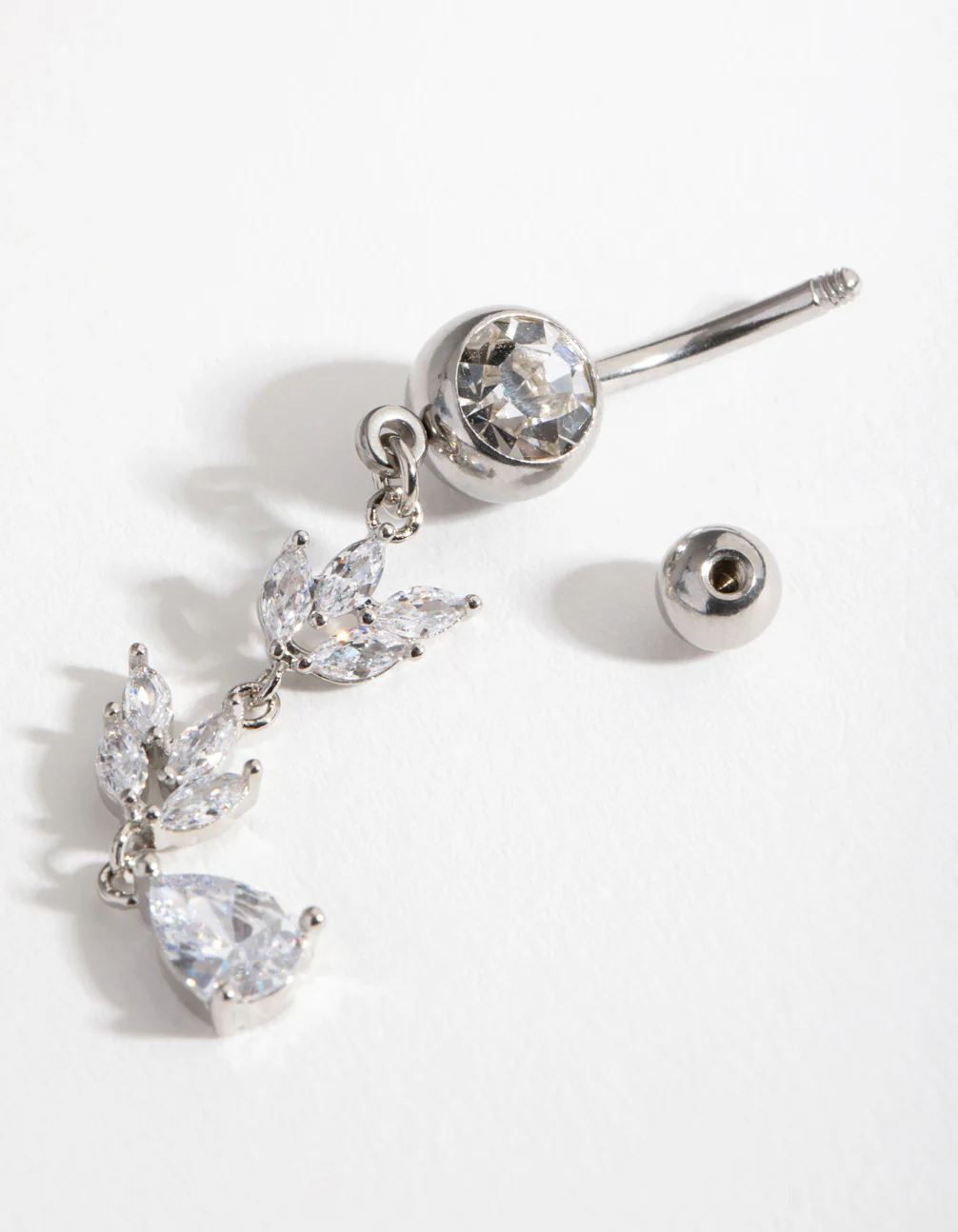 Surgical Steel Cubic Zirconia Marquise Drop Belly Ring - Image 3