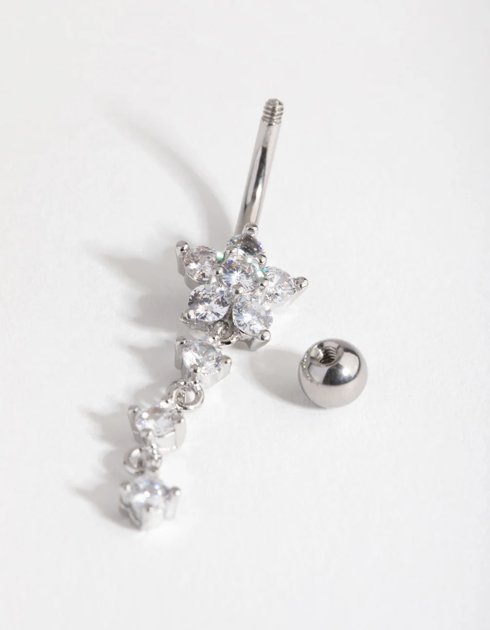 Surgical Steel Round Flower Drop Belly Ring - Image 2