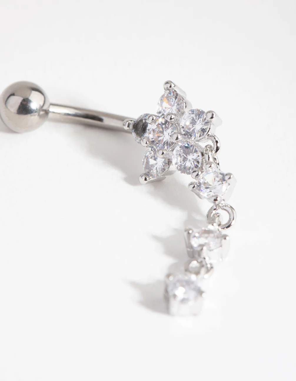 Surgical Steel Round Flower Drop Belly Ring - Image 3
