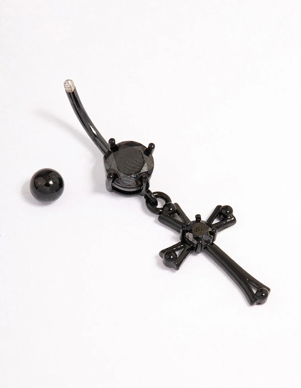 Coated Surgical Steel Cubic Zirconia Cross Drop Belly Ring - Image 2