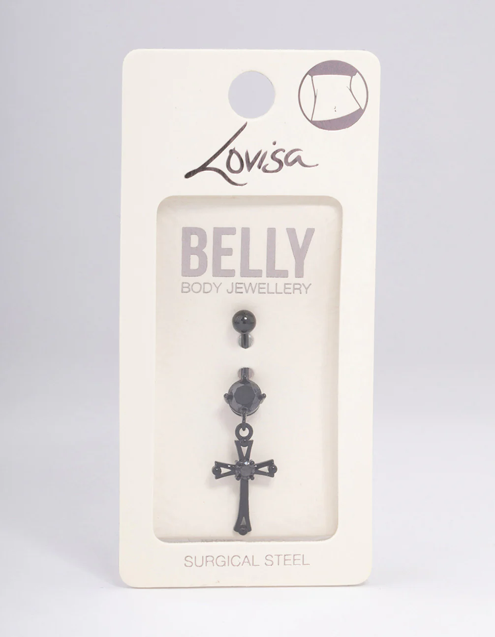 Coated Surgical Steel Cubic Zirconia Cross Drop Belly Ring - Image 3