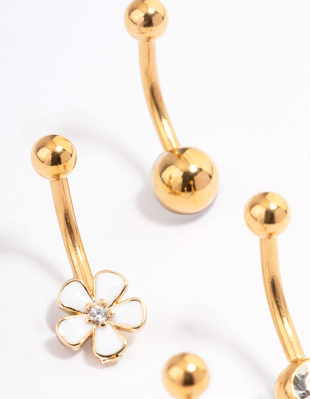 Gold Plated Surgical Steel Bezel & Flower Belly Ring 4-Pack - Image 2