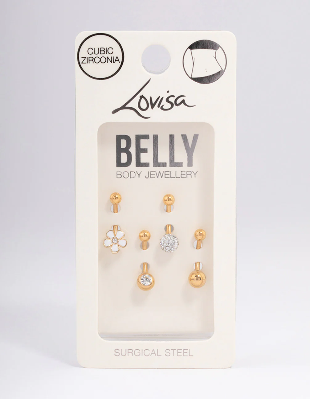 Gold Plated Surgical Steel Bezel & Flower Belly Ring 4-Pack - Image 3